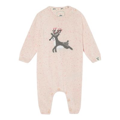 Mantaray Baby girls' pink knitted dear romper suit